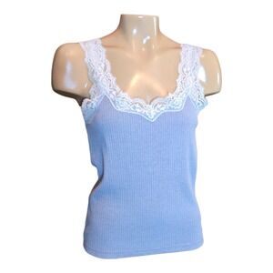 J.Crew Womens Tank Top Grey Ribbed Cream Lace Size Medium Square Neck Camisole